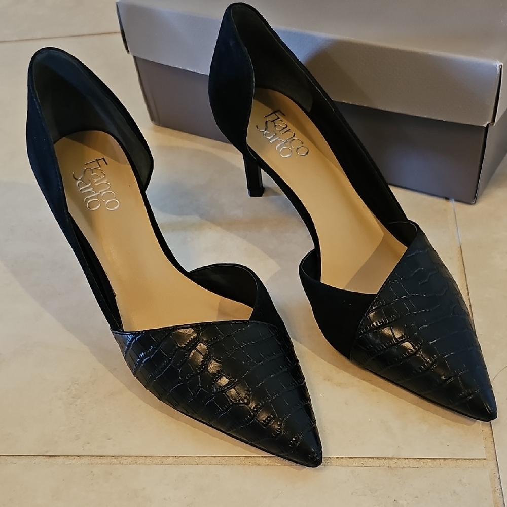 Franco Sarto Black Croc-Pattern Heels